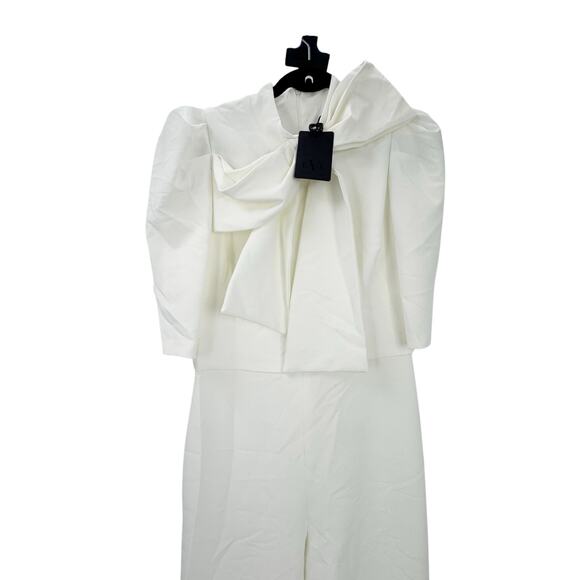 BLACK HALO Ara Tie Neck Puff Sleeves Jumpsuit White Size 10 NWT - Picture 6 of 12